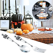 Stainless Steel Skeleton Skull Spoon and Fork Flatware Tableware Gifts for Halloween Easter and Christmas (Spoon) B