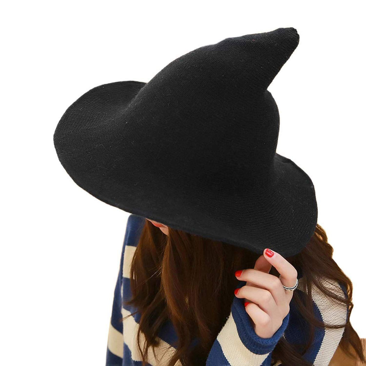 Halloween witch hat, women's wide brimmed foldable pointed hat, Halloween party costume accessories. Witch Hat Wool