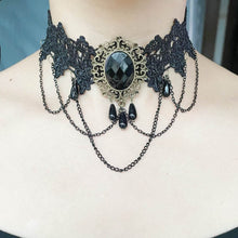 Black Sexy Lace Choker Necklaces Gothic Tassel Collar Choker Halloween Party Accessories for Women