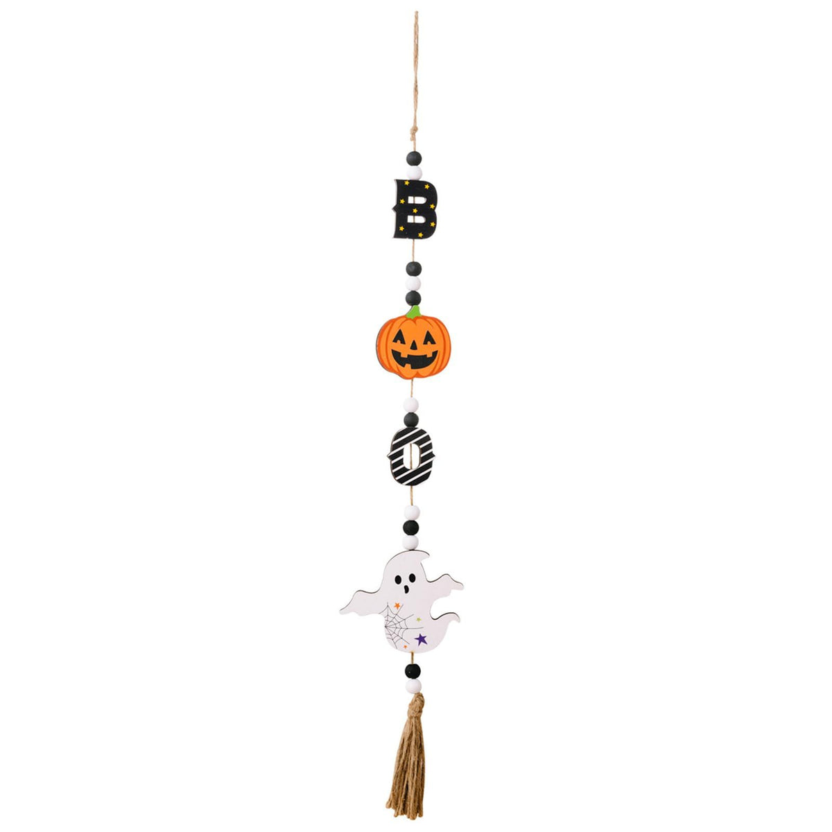 3pcs  Halloween Wooden Bead Wreath Farmhouse Tree Pumpkin Spider Skeleton Ghost Plaque Wall Decoration Bead String