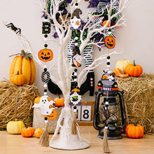 3pcs  Halloween Wooden Bead Wreath Farmhouse Tree Pumpkin Spider Skeleton Ghost Plaque Wall Decoration Bead String