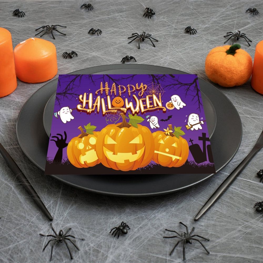 20 Pack Purple Halloween Napkins, Happy Halloween Guest Napkins, Disposable Pumpkin Black Cat Paper Napkins, Ideal for Halloween Table Dinner Decorations, Halloween Party Supplies