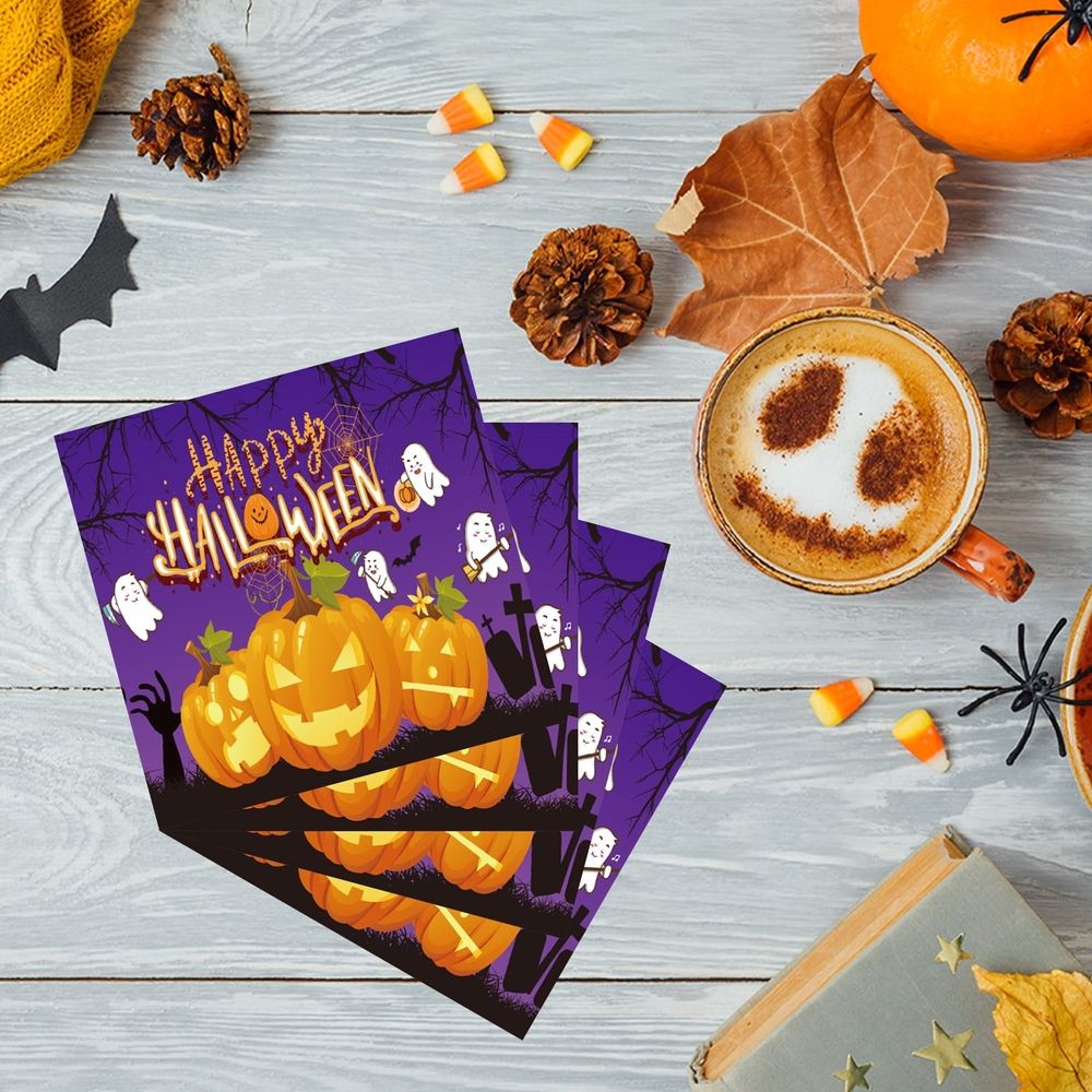 20 Pack Purple Halloween Napkins, Happy Halloween Guest Napkins, Disposable Pumpkin Black Cat Paper Napkins, Ideal for Halloween Table Dinner Decorations, Halloween Party Supplies