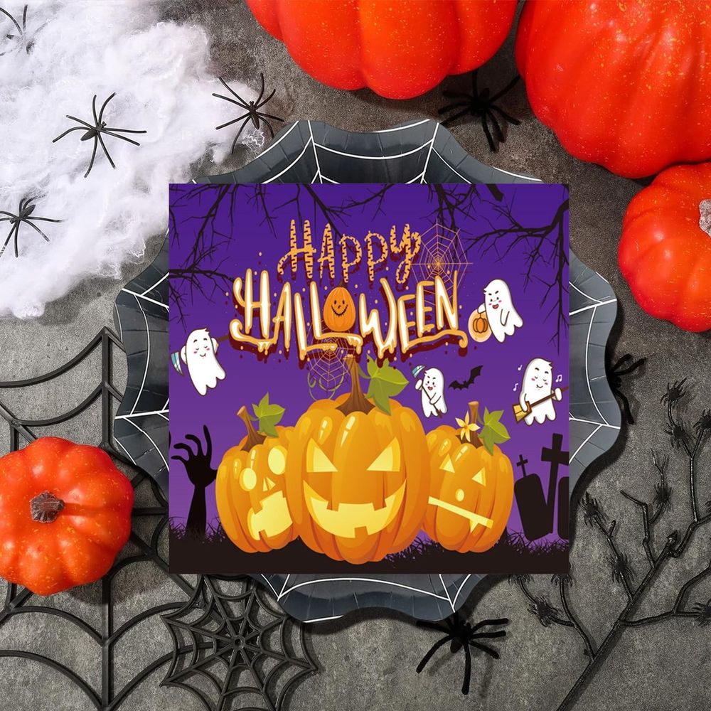 20 Pack Purple Halloween Napkins, Happy Halloween Guest Napkins, Disposable Pumpkin Black Cat Paper Napkins, Ideal for Halloween Table Dinner Decorations, Halloween Party Supplies