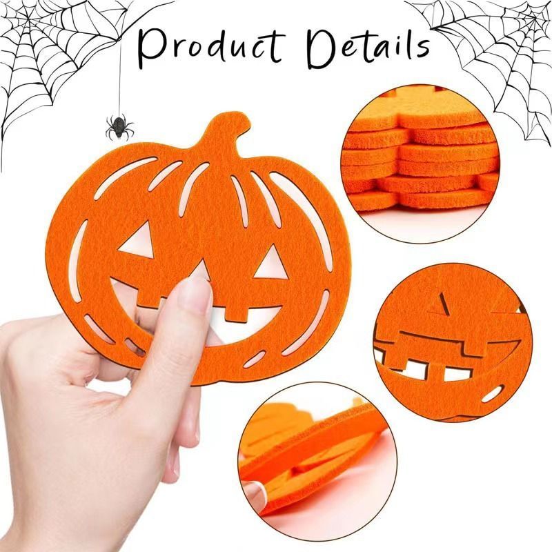 3pk Felt Pumpkin Halloween Coasters Heat Resistant Drink Mats