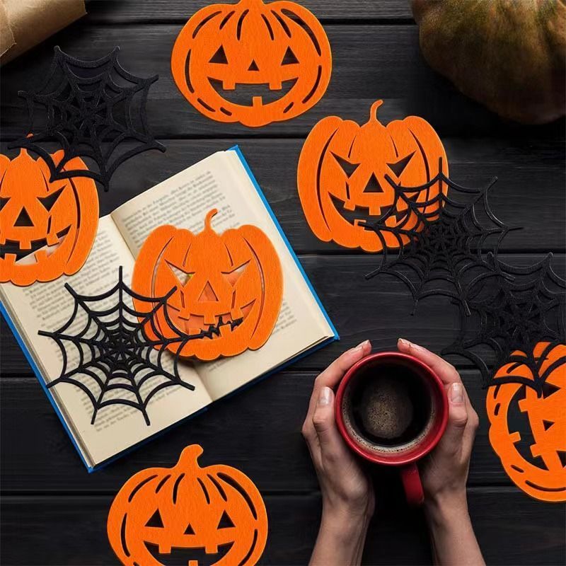 1pk Felt Spider Web Halloween Coasters Table Decor Mats