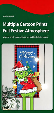 Xmas Hanging Banner Party Supplies, Christmas & Halloween Printed Background Decor Cloth, Grinch Design, 110*40cm