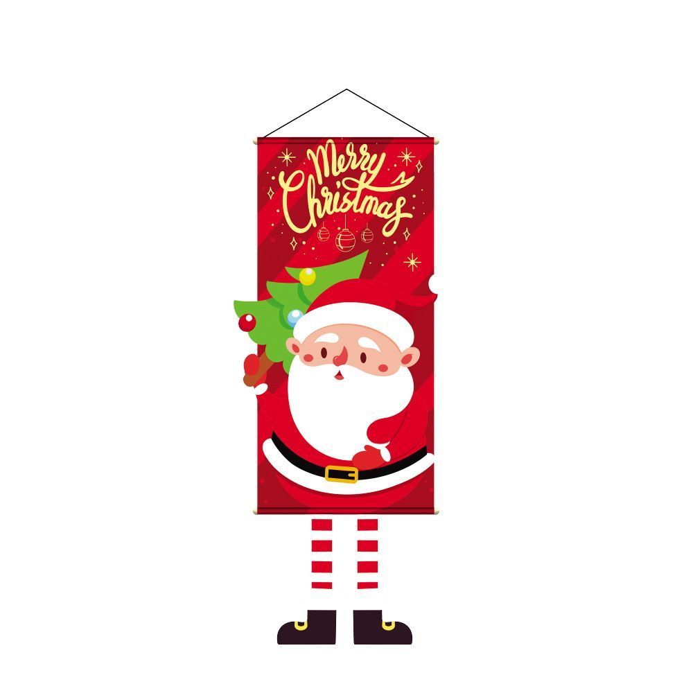 Red Santa Printed Hanging Tapestry, Christmas & Halloween Holiday Party Backdrop Supplies, 110*40cm