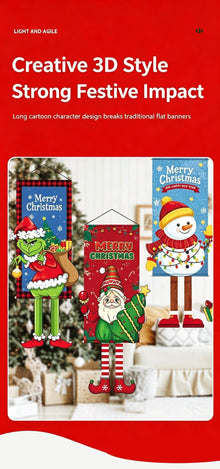 Gnome Pattern Hanging Banner, Printed Christmas & Halloween Party Background Cloth Decor, 110*40cm