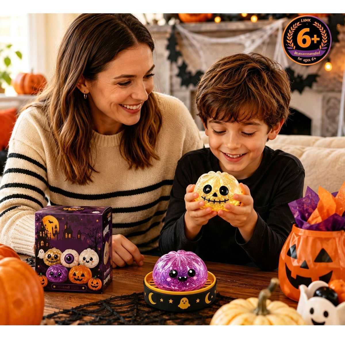 Halloween Ghost Squishy Toy, Stress Relief Squeeze Fidget Toy, Christmas & Holiday Party Gift, Pumpkin Jack Design