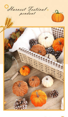 Soft Flocked Artificial Pumpkin Decor, Halloween & Christmas Home Display Ornaments, Great For Holiday Photo Shooting, Cream White 8cm