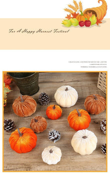 Soft Flocked Artificial Pumpkin Decor, Halloween & Christmas Home Display Ornaments, Great For Holiday Photo Shooting, Cream White 8cm