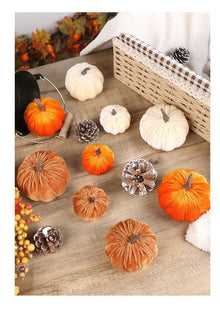 Soft Flocked Artificial Pumpkin, Ins Halloween & Christmas Tabletop Ornament, Shop Window Scene Arrangement Prop, Orange 8cm