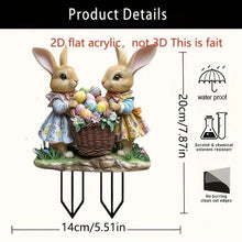 2D Flat Acrylic Bunny Garden Stake, Cute Basket Rabbit Pot Ornament, Waterproof Lawn Decor For Christmas Halloween Outdoor Scene Layout