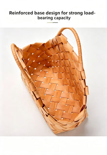 Handwoven Wooden Chip Handheld Decorative Basket, Baking Pastry Container, Living Room Floral Display Decor, Suitable for Christmas Halloween Party Layout, Large Size