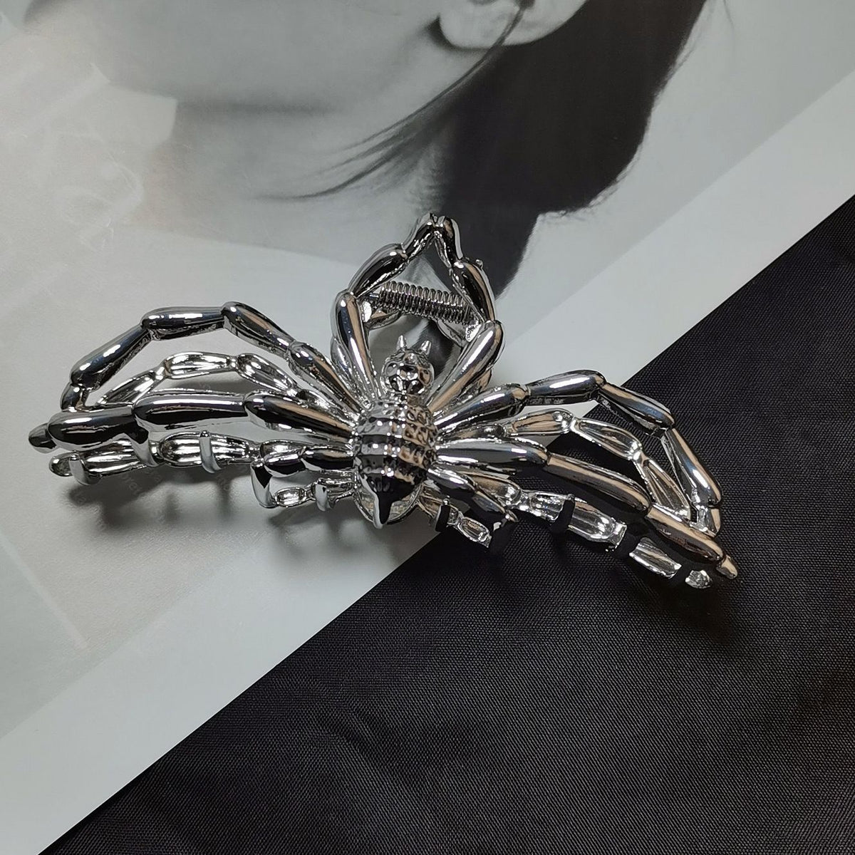 Halloween & Christmas White K Tone Spider Metal Hair Claw, Sophisticated Updo Accessory For Holiday Parties