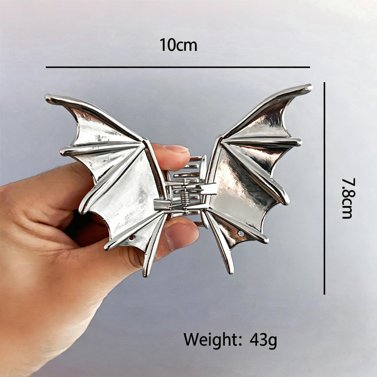 Halloween & Christmas Silver White Bat Alloy Hair Claw, Decorative Shark Clip Suitable For Christmas & Halloween