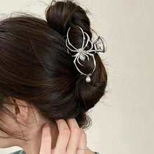 Halloween & Christmas White K Tone Spider With Pearl Hair Claw, Premium Metal Clip For Christmas & Halloween