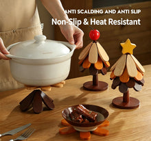 3-Tier Apple Style Christmas Tree Heat Insulation Trivet, Wooden Table Pad, Decor Supplies for Christmas & Halloween