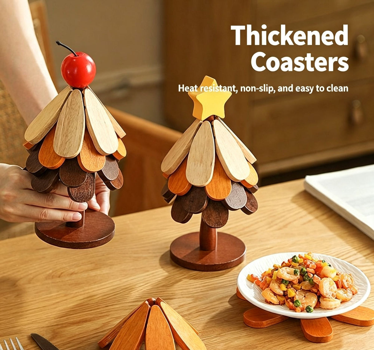 3-Tier Star Style Christmas Tree Heat Resistant Pot Mat, Creative Wooden Table Decor for Christmas & Halloween