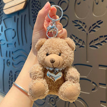 Brown Plush Bear Bag Charm With Pearl Heart Detail, Soft Plush Pendant, Cute Holiday Accessory for Christmas & Halloween Gift‑giving