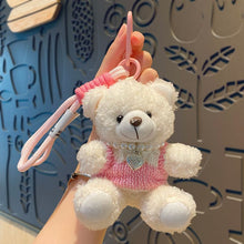 Plush Bear Keychain With White‑Pink Outfit, Adorable Soft Doll Pendant, Decorative Bag Charm for Christmas & Halloween Small Presents