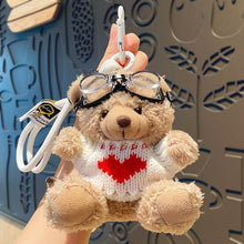 Plush Bear Keychain Wearing White Outfit With Red Heart, Portable Bag Pendant, Sweet Small Gift for Christmas & Halloween Celebration