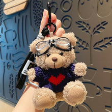 Plush Bear Pendant In Navy Outfit With Red Heart, Cartoon Soft Bag Charm, Compact Holiday Souvenir for Christmas & Halloween