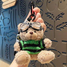 Black‑Green Outfit Plush Bear Keychain, Cute Stuffed Bag Pendant, Decorative Accessory for Christmas & Halloween Small Gift Collection