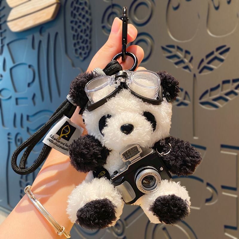 White Bear Plush Pendant With Camera Decor, Cartoon Soft Bag Charm, Portable Key Accessory for Christmas & Halloween Gift Ideas