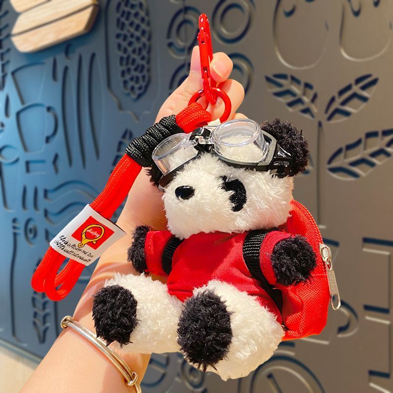 White Bear Plush Bag Charm Equipped With Red Schoolbag, Mini Stuffed Doll Keychain, Fun Trinket for Christmas & Halloween