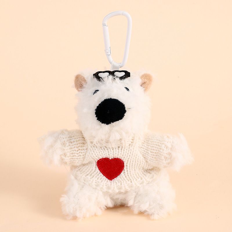 West Highland Dog Plush Keychain In White Outfit With Red Heart, Cute Cartoon Bag Pendant, Holiday Small Present for Christmas & Halloween