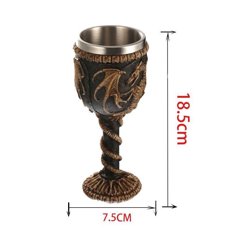 Resin Dragon Pattern Wine Goblet 2 PCS, Embossed Sculpted Cup With Stainless Steel Insert, Desktop Ornament for Christmas & Halloween Gathering