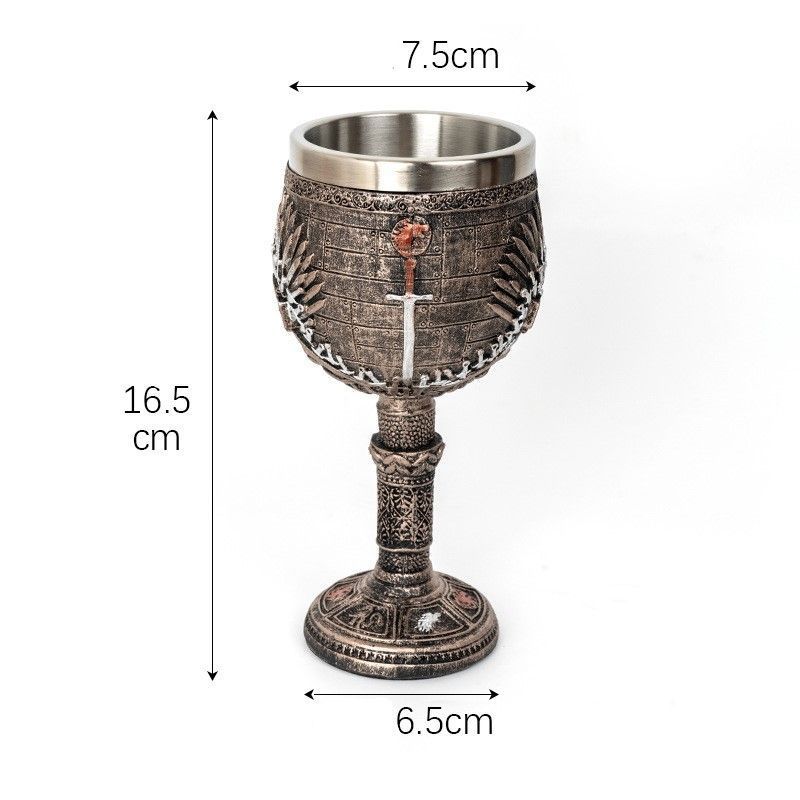Resin Retro Engraved Pattern Goblet 2 PCS, Stainless Steel Inner Insert, Vintage Style Table Ornament for Christmas & Halloween Celebration