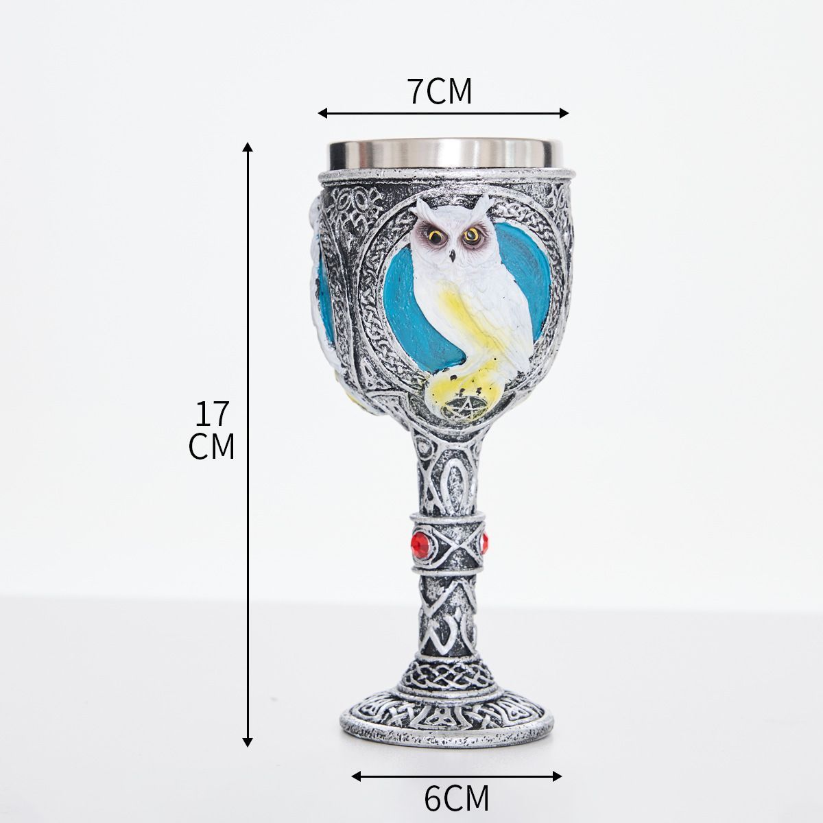 Resin Owl Emblem Gothic Goblet 2 PCS, Pattern‑carved Resin Cup, Stainless Steel Liner, Novelty Tableware for Christmas & Halloween Celebration
