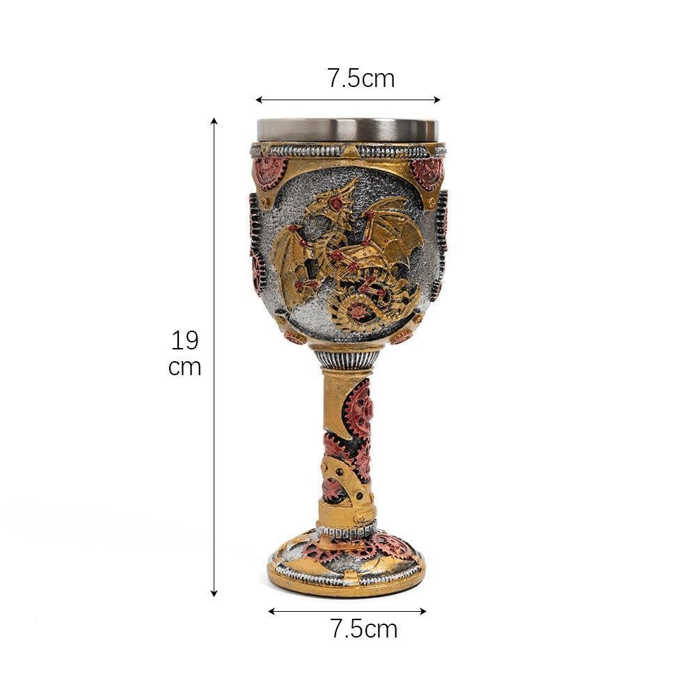 Resin Round Relief‑Medallion Goblet 2 PCS, Multi‑pattern Embossed Resin Cup, Stainless Steel Liner, Decor Tableware for Christmas & Halloween Party