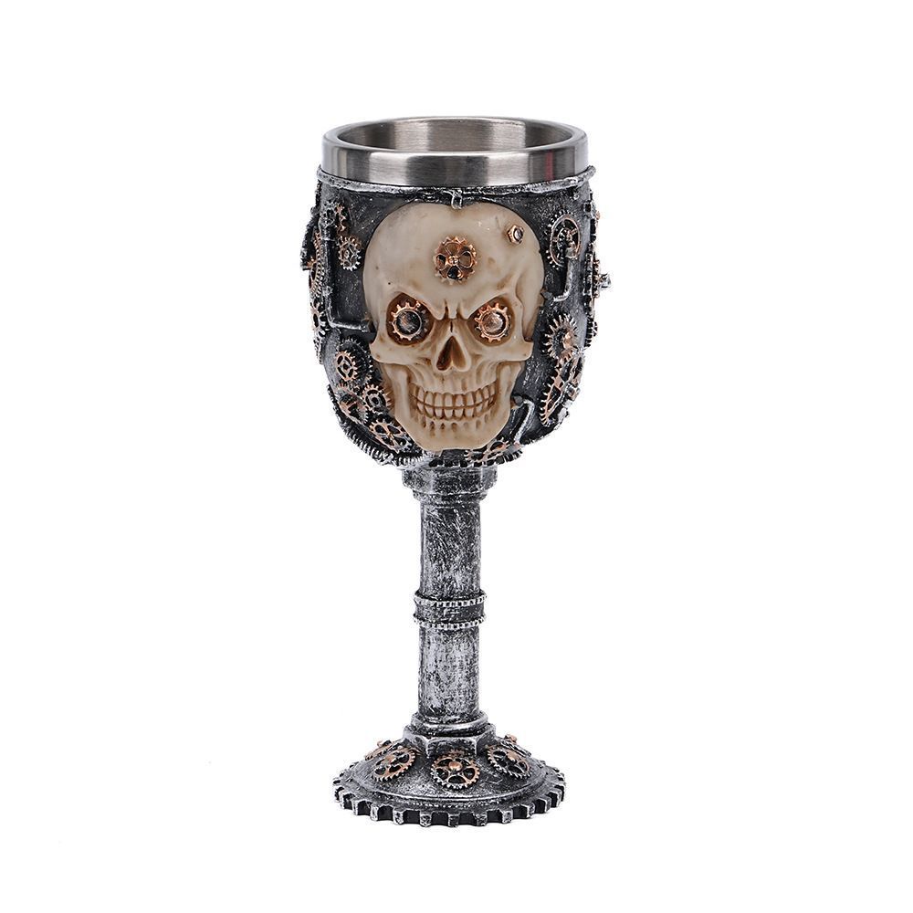 Mechanical Style Resin Skull Goblet, Unique Retro Bar Drinking Vessel, Desktop Ornament for Christmas & Halloween Theme Event