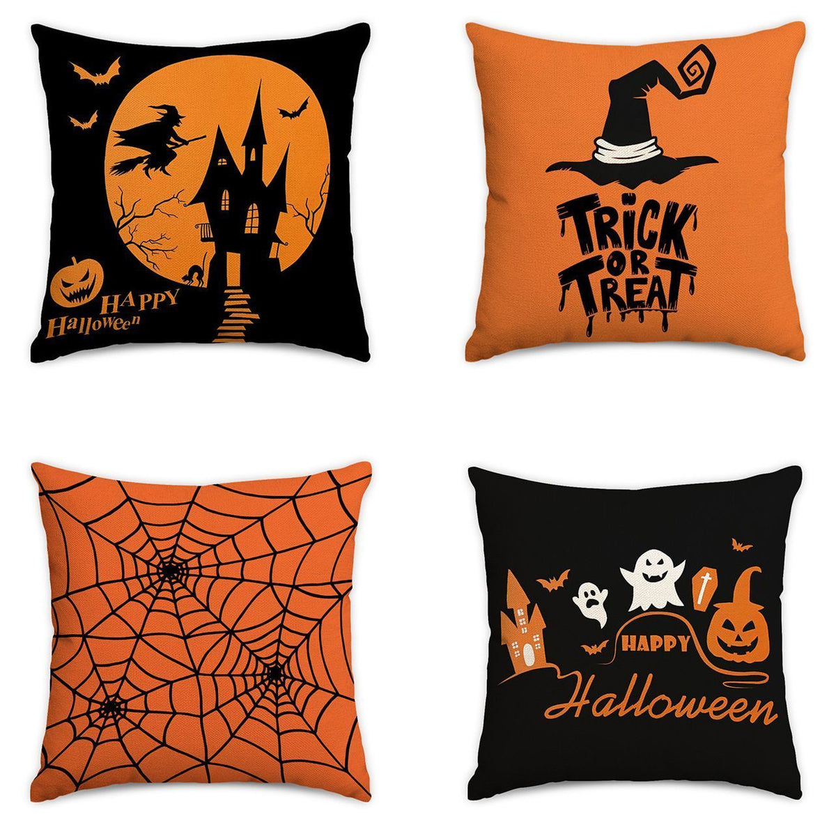 Halloween & Christmas Decorative Pillow Cover 4PC, Style 1, Suitable For Sofa, Living Room, Bedroom, 45x45cm Does Not Include Pillow Core, Soft Touch Cushion Cover For Home Space Decor