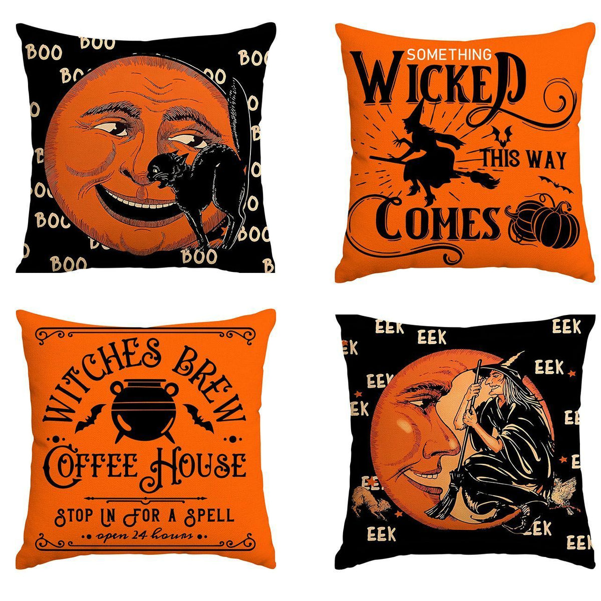 Christmas & Halloween Decorative Pillow Cover 4PC, Style 2, Suitable For Sofa, Living Room, Bedroom, 45x45cm Does Not Include Pillow Core, Skin‑friendly Cushion Cover For Household Scene Layout