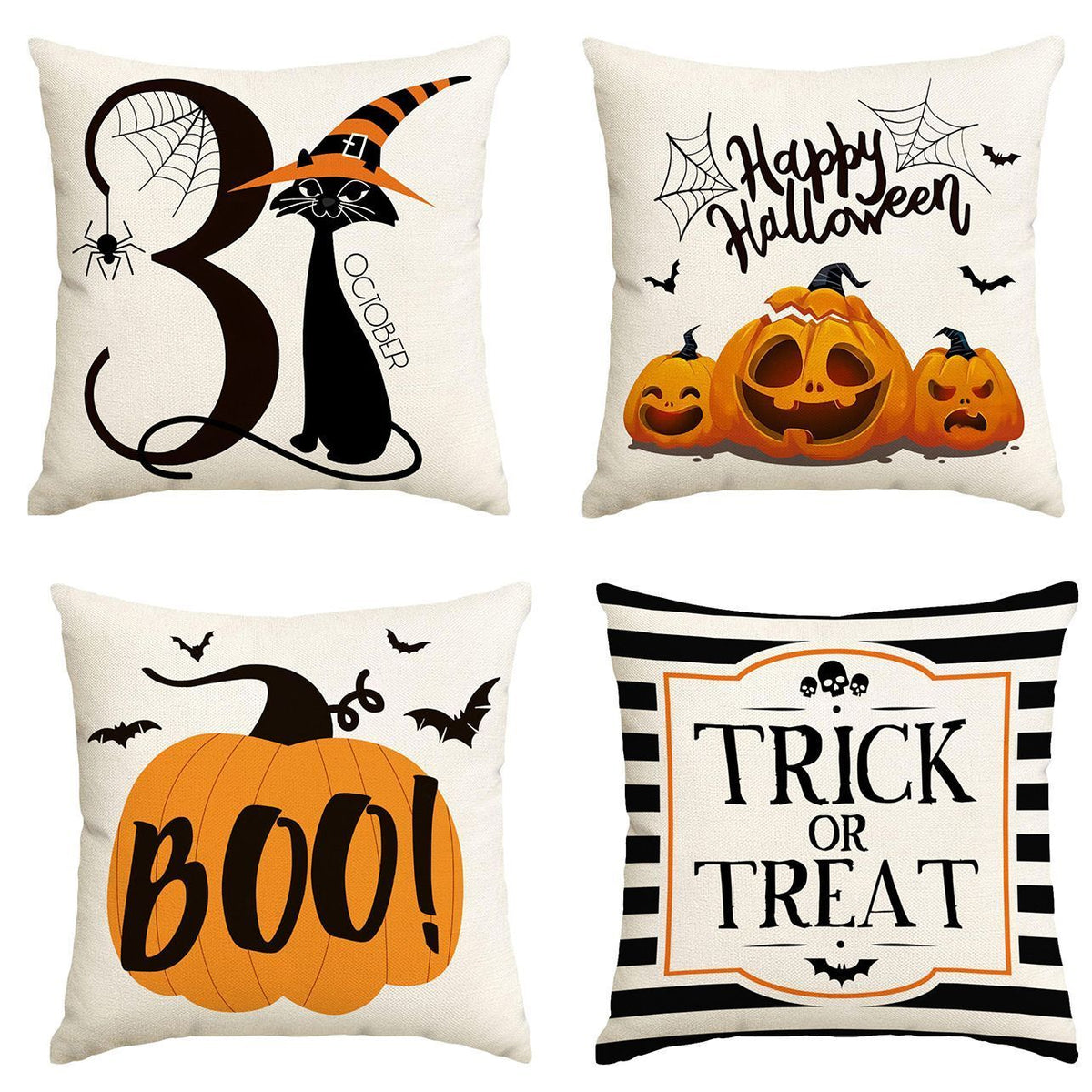 4PC Holiday Decorative Pillow Cover For Halloween & Christmas, Style 3, Suitable For Sofa, Living Room, Bedroom, 45x45cm Does Not Include Pillow Core, Light Weight Cushion Cover For Indoor Atmosphere Decoration