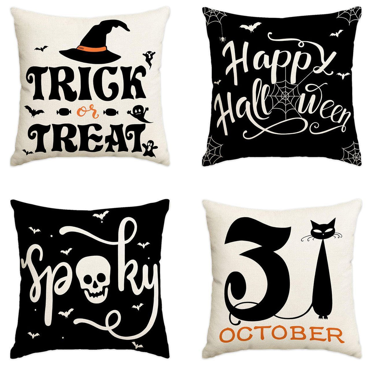 4PC Holiday Decorative Pillow Cover For Christmas & Halloween, Style 4, Suitable For Sofa, Living Room, Bedroom, 45x45cm Does Not Include Pillow Core, Breathable Cushion Cover For Holiday Household Ornament