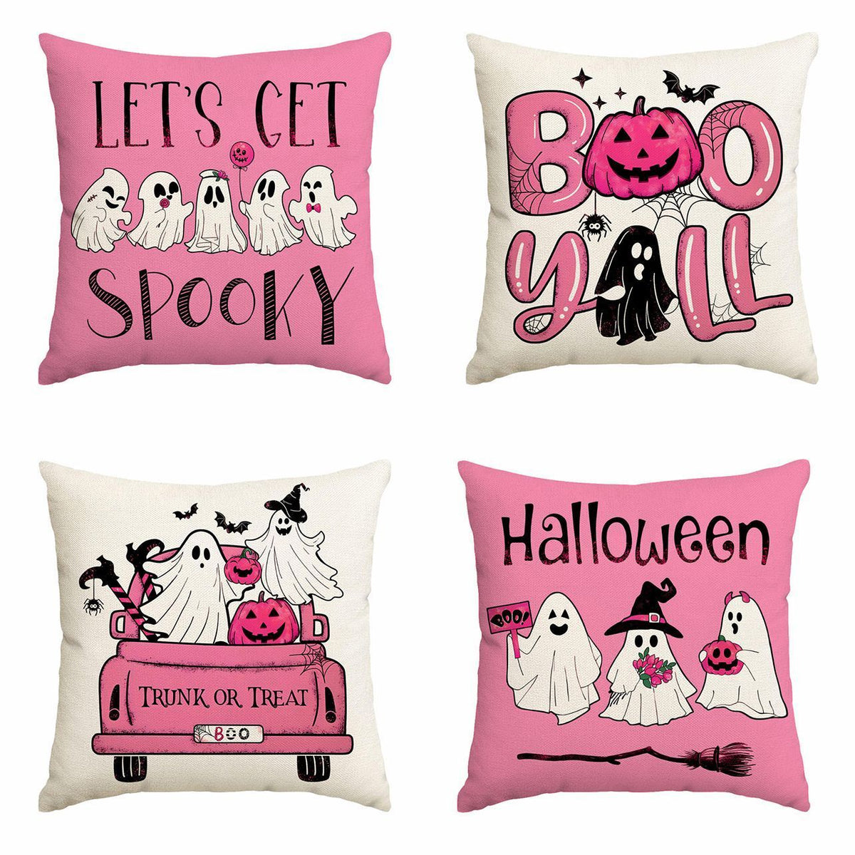 4PC Halloween & Christmas Themed Decorative Pillow Cover, Style 7, Suitable For Sofa, Living Room, Bedroom, 45x45cm Does Not Include Pillow Core, Wrinkle‑resistant Cushion Cover For Festive Home Arrangement