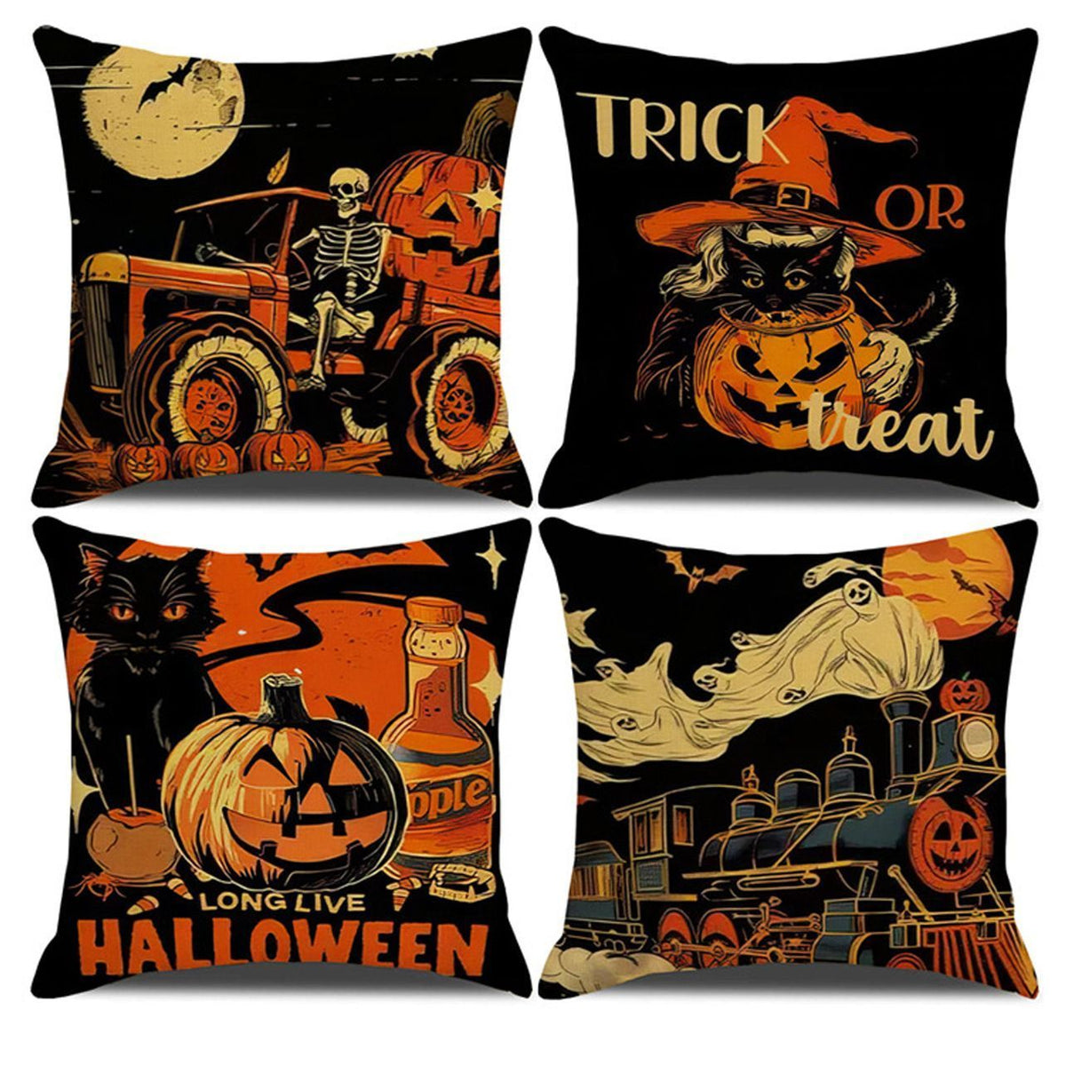 4PC Decorative Pillow Cover, Halloween & Christmas Holiday Ornament, Style 11, Suitable For Sofa, Living Room, Bedroom, 45x45cm Does Not Include Pillow Core, Anti‑fading Cushion Cover For Long‑term Festival Display