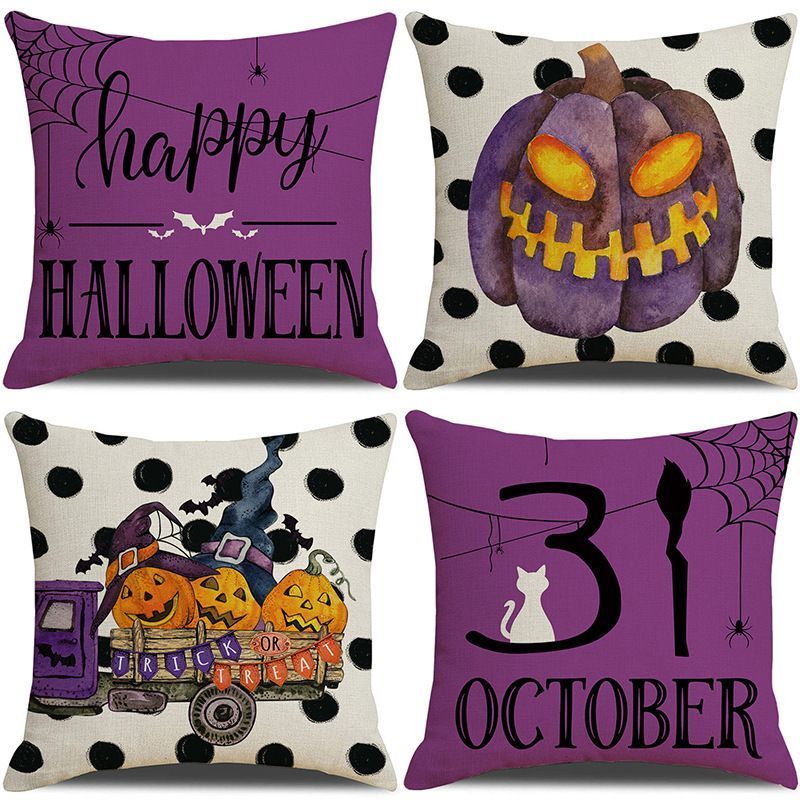 4PC Decorative Pillow Cover, Christmas & Halloween Holiday Ornament, Style 12, Suitable For Sofa, Living Room, Bedroom, 45x45cm Does Not Include Pillow Core, Flexible Fabric Cushion Cover For Multi‑scene Home Layout