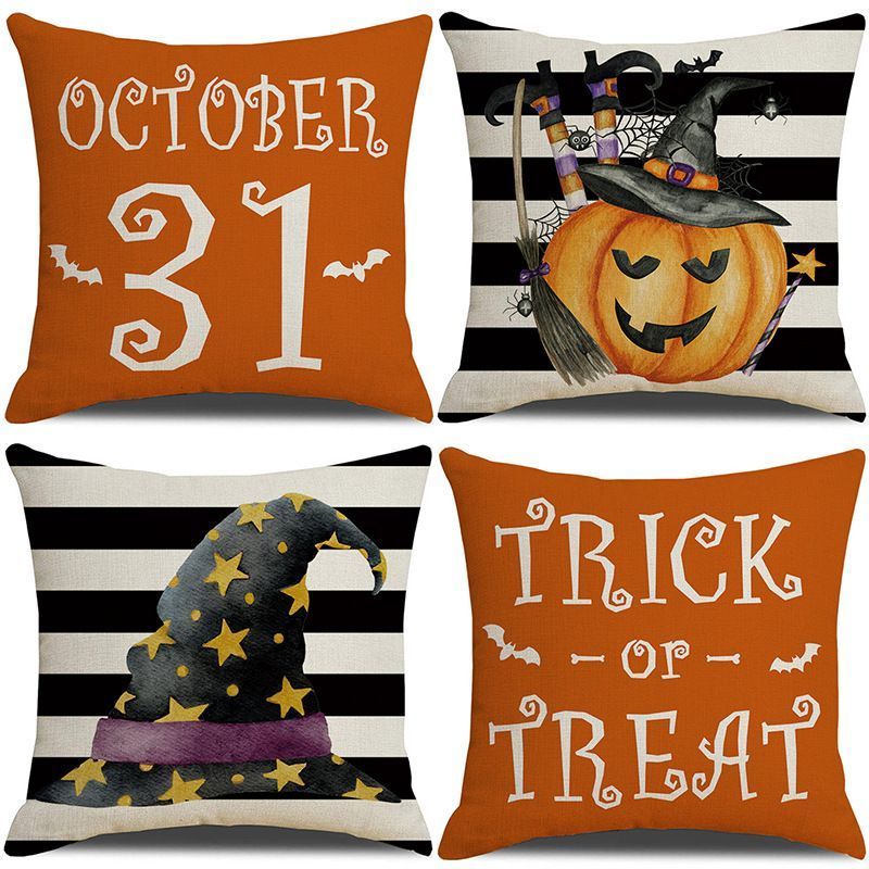 Halloween & Christmas Home Decor 4PC Decorative Pillow Cover, Style 13, Suitable For Sofa, Living Room, Bedroom, 45x45cm Does Not Include Pillow Core, Stable Shape Cushion Cover For Household Holiday Ornament