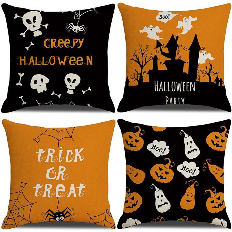 4PC Seasonal Decorative Pillow Cover, Fit For Halloween & Christmas, Style 15, Suitable For Sofa, Living Room, Bedroom, 45x45cm Does Not Include Pillow Core, All‑match Cushion Cover For Various Home Furnishing Style