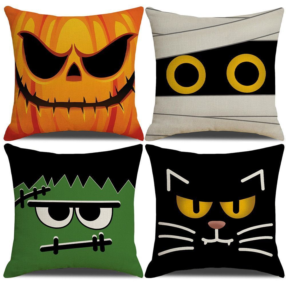 4PC Pillow Cover For Home Decoration, Halloween & Christmas Occasion, Style 19, Suitable For Sofa, Living Room, Bedroom, 45x45cm Does Not Include Pillow Core, Comfortable Hand‑feel Cushion Cover For Daily Home Use