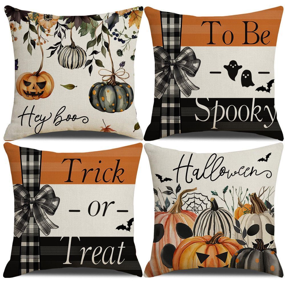 4PC Pillow Cover For Home Decoration, Christmas & Halloween Occasion, Style 20, Suitable For Sofa, Living Room, Bedroom, 45x45cm Does Not Include Pillow Core, Fine Texture Cushion Cover For Festive Space Embellish