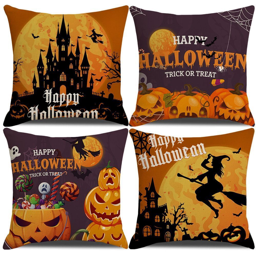 Halloween & Christmas Occasion 4PC Home Decor Pillow Cover, Style 21, Suitable For Sofa, Living Room, Bedroom, 45x45cm Does Not Include Pillow Core, Versatile Decor Cushion Cover For Indoor Holiday Vibe