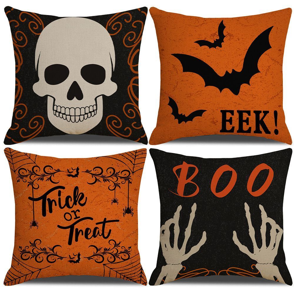 4PC Themed Home Pillow Cover, Designed For Halloween & Christmas, Style 23, Suitable For Sofa, Living Room, Bedroom, 45x45cm Does Not Include Pillow Core, Soft Fabric Cushion Cover For Relaxing Living Space